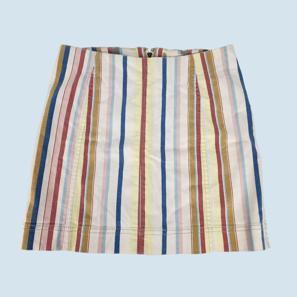 Altar'd State Striped Zip Up Mini Skirt Size Small Blue Pink Yellow White Red